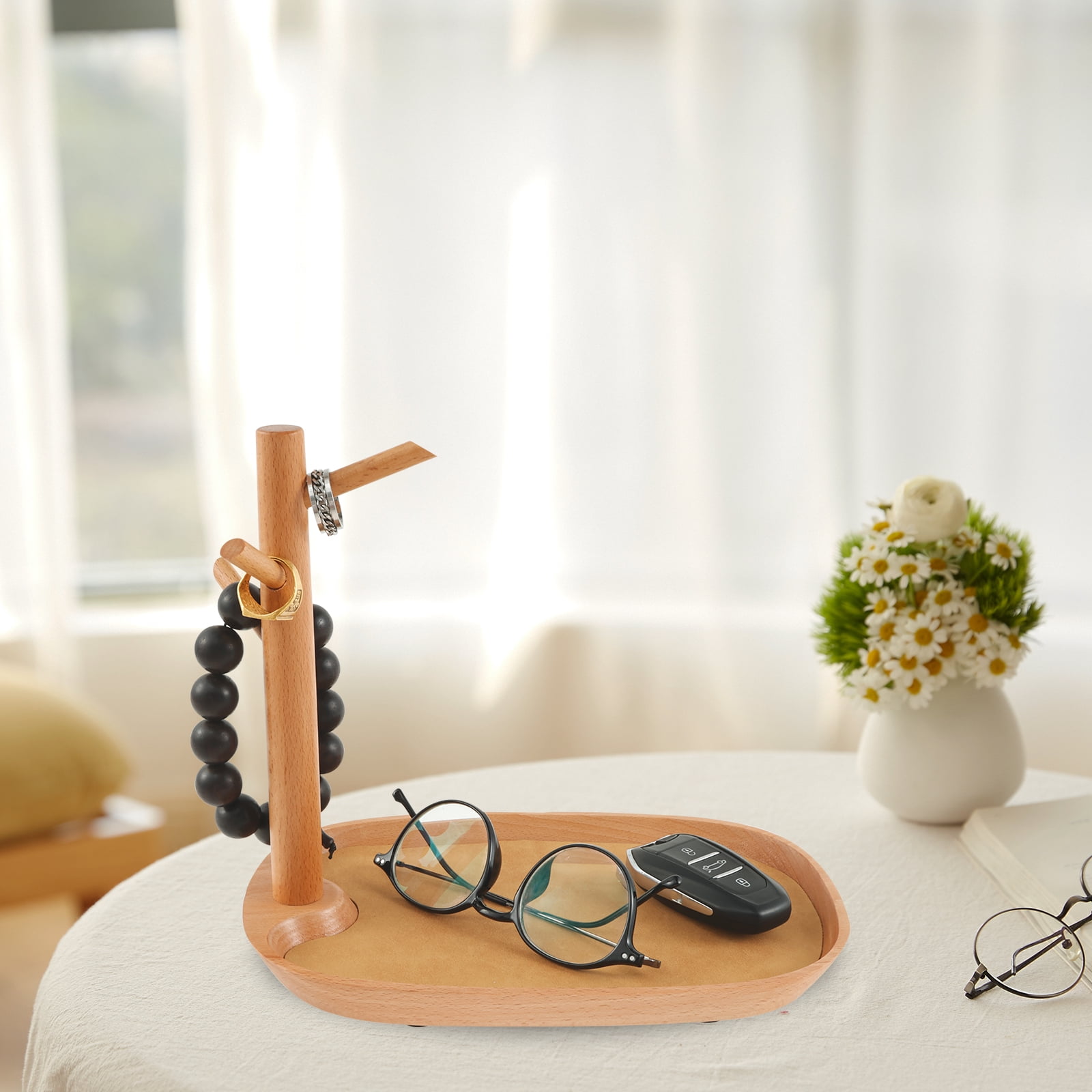 Wood Key Tray for Entryway Table Elegant Key Holder Bowl with 3