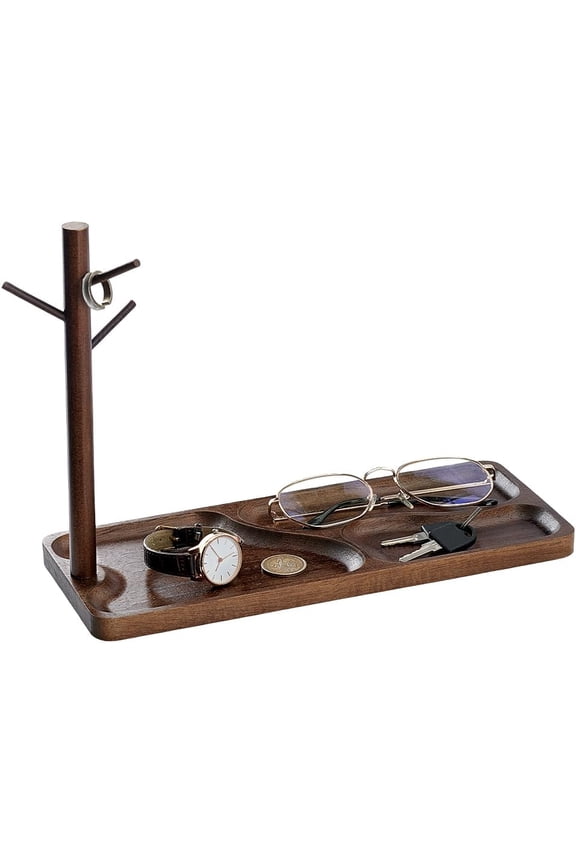 Wood Key Tray for Entryway Table Key Holder Jewelry Tray for Home Decorations with Hanging Organizer Ring Bracelet Stand Tray for Watch Glasses Phone12.9x4.7x8.9 Inches Brown DIY