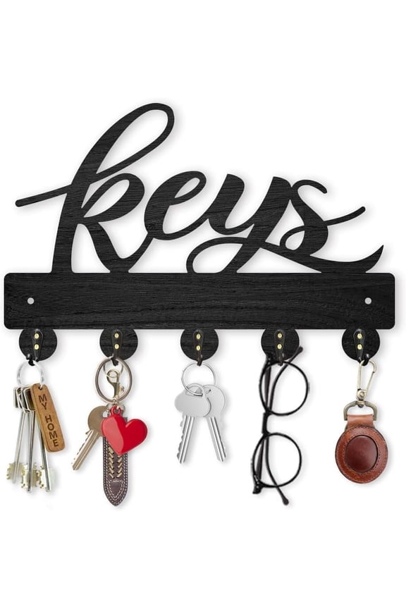 Wood Keys Holder for Wall 11.87.8inch Decorative Key Rack Keychain Hanger Key Hooks Organizer 5 Alloy Hooks for Home Decor Gift Entryway Coat Rack Hallway Office Black DIY
