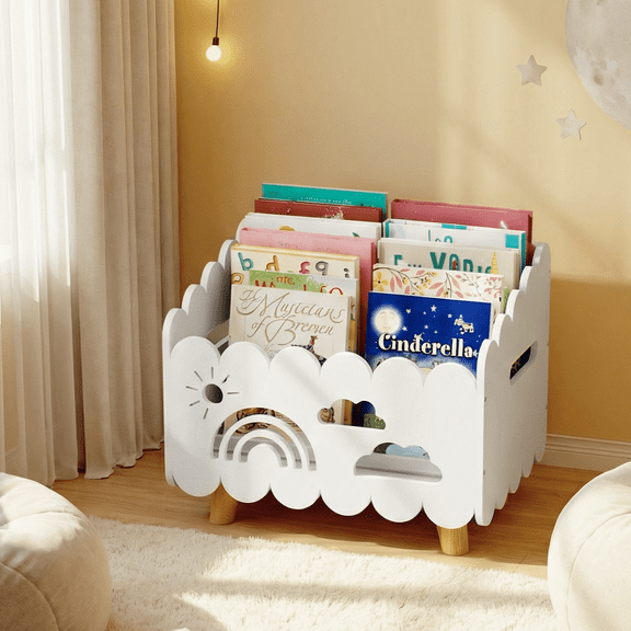 Wood Kids Bookshelf, Montessori Bookshelf, With 2 Adjustable Dividers, Suitable Kids Rooms, Nursery & Classroom, Kids Bookshelf And Toy Storage, Toddler Book Rack, Nursery Book Shelves, Kids Bookcase