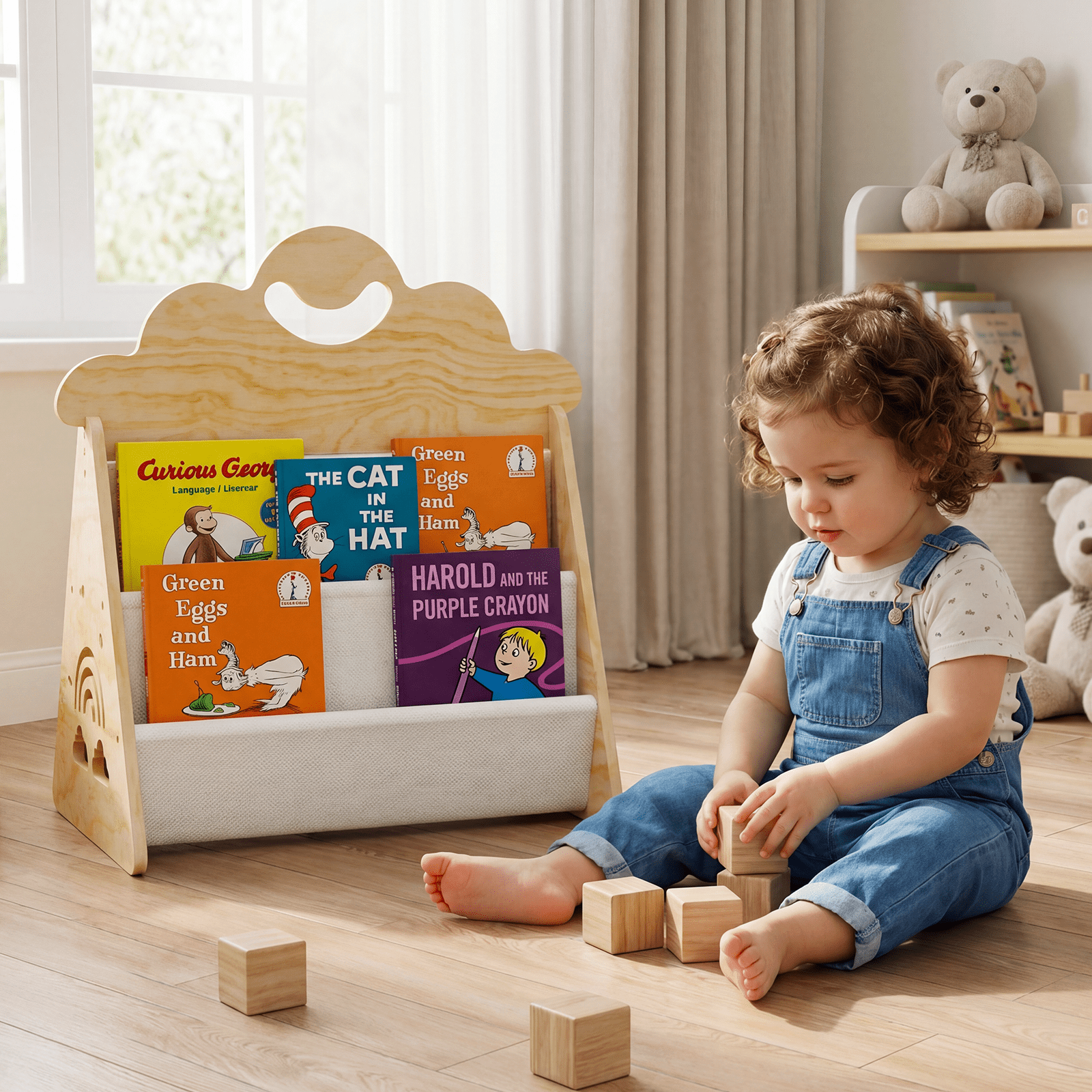 Wood Kids Bookshelf, Montessori Bookshelf,Suitable Kids Rooms, Nursery & Classroom, Toddler Book Rack, Nursery Book Shelves, Kids Bookcase, The Perfect Nursery Organizer