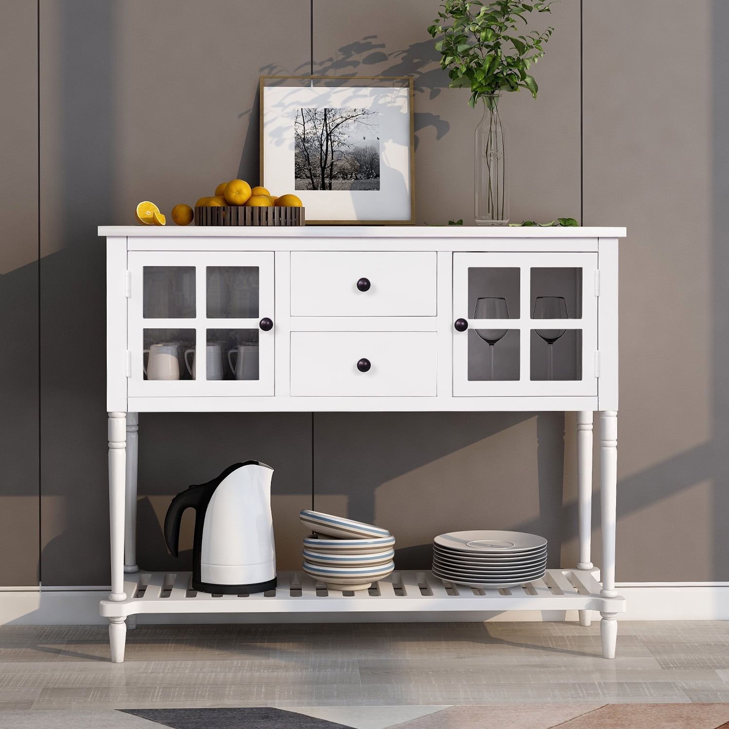 Wood Kitchen Buffet Sideboard, Modern Rectangle Console Table with ...