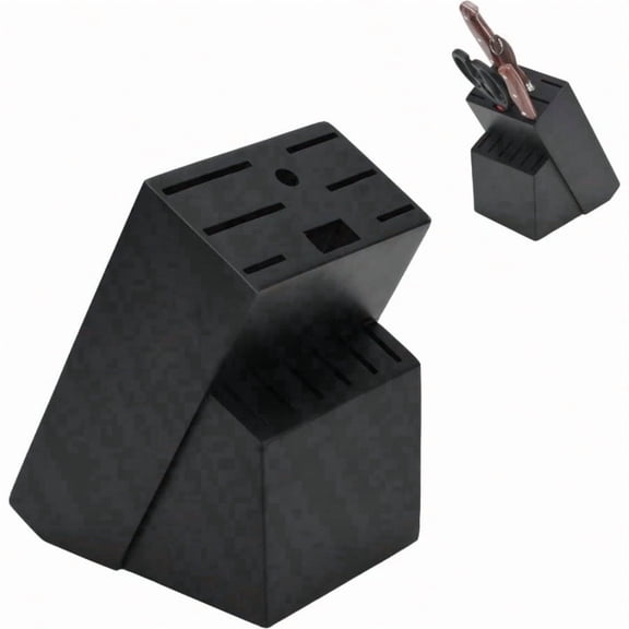 Wood Kitchen Knife Block, Universal Kitchen Knife Holder Kitchen Knife Storage Rack 14 Slots Knife Holder (Black)