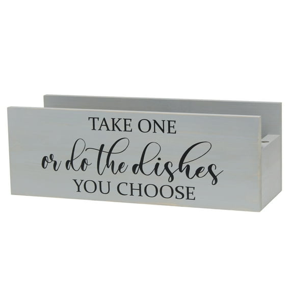 Wood Kitchen Organizer L "Take One or do the Dishes.." Black Script - Gray