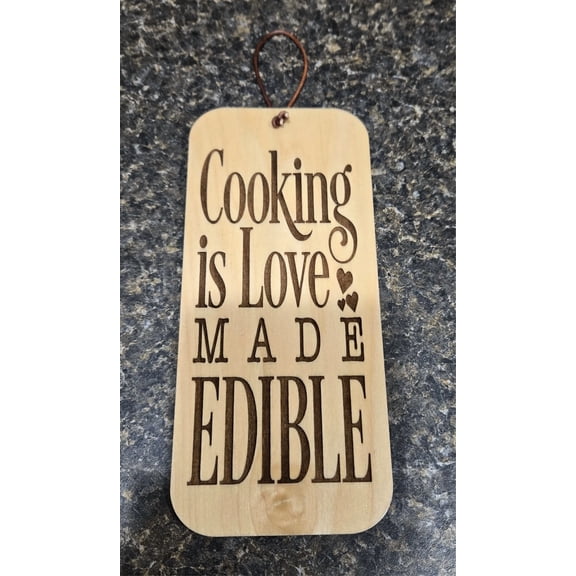 Wood Kitchen Sign Engraved Cooking Love