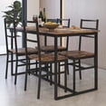 thumbnail image 1 of Wood Kitchen Table Set with 4 Chairs, Compact Space Dining Room Set, Brown High Backrest Dining Table and Chairs Set for Kitchen, Bar, Breakfast Nook, 1 of 9
