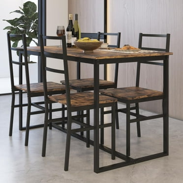 4-Piece Dining Table Set With Bench & 2 Chairs - Small Space Kitchen Set, Gray Industrial Style
