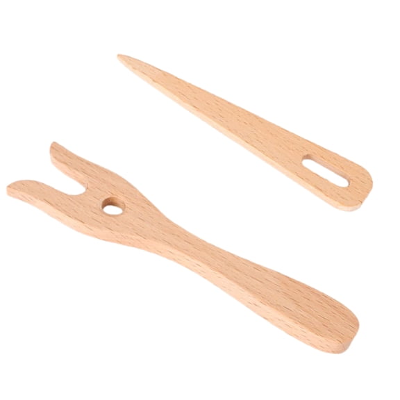 Wood Knitting Fork Big Eye Needle Set Ergonomic Grip for Beginner Adult Tapestry Knitting Bracelets Cord Braiding Tool