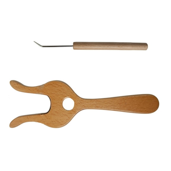 Wood Knitting Fork Cord Making Set with Bent Tip Needle Wood Cord Braiding Fork