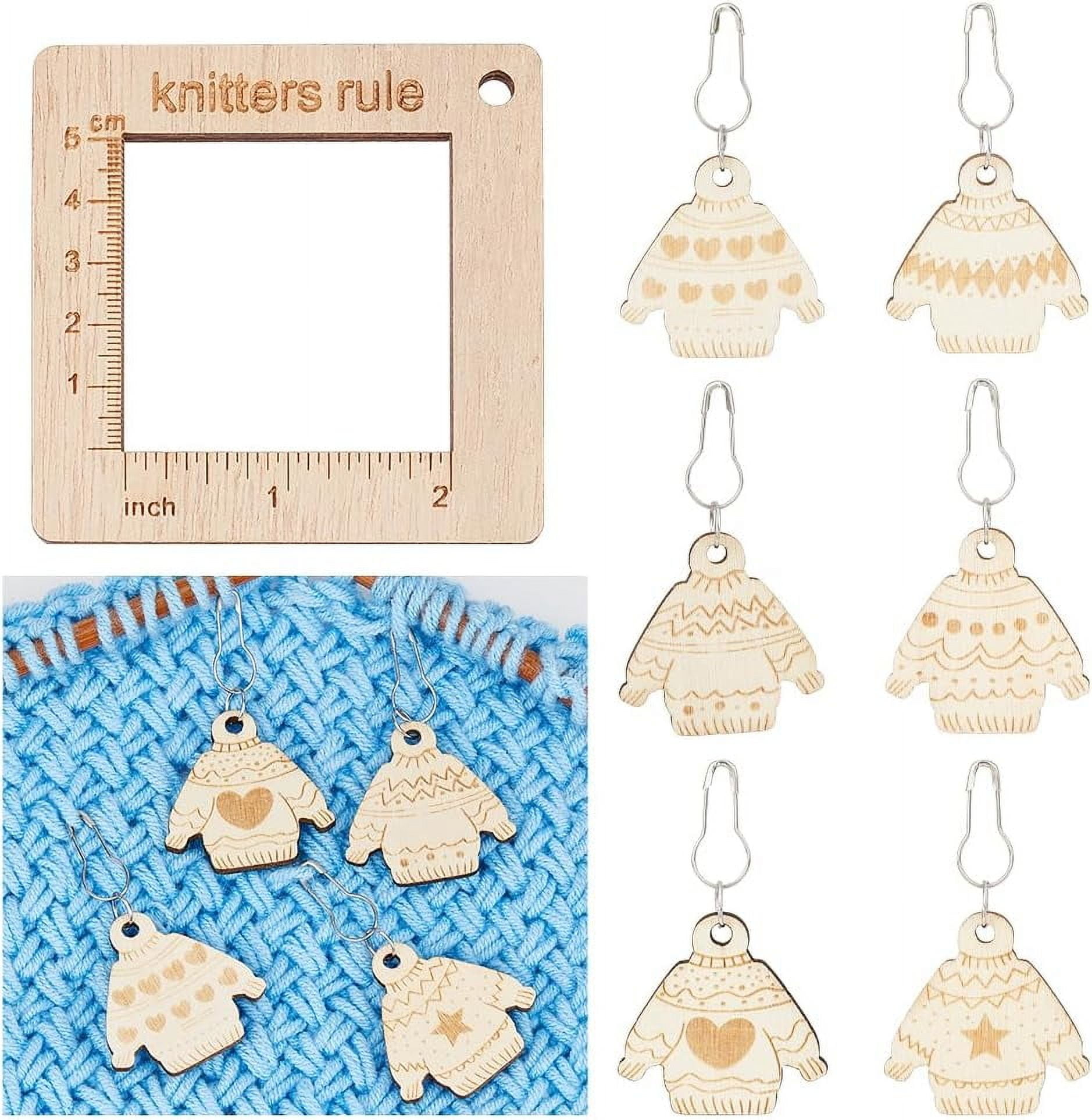 Wood Knitting Gauge Ruler Set Includes 1Pc Density Ruler and 6Pcs Wood ...