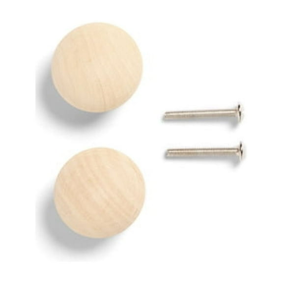 Mainstays Wood Knobs for Cabinet Replacements, DIY, Home, Hanging Backer, Unfinished  2 Pack