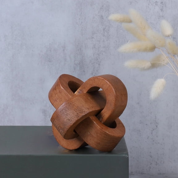 Wood Knot Decor 3 Link Chain, Hand Carved Natural Wooden Shelf Decoration, Coffee Table , Rustic Home Office Desk Ornament White