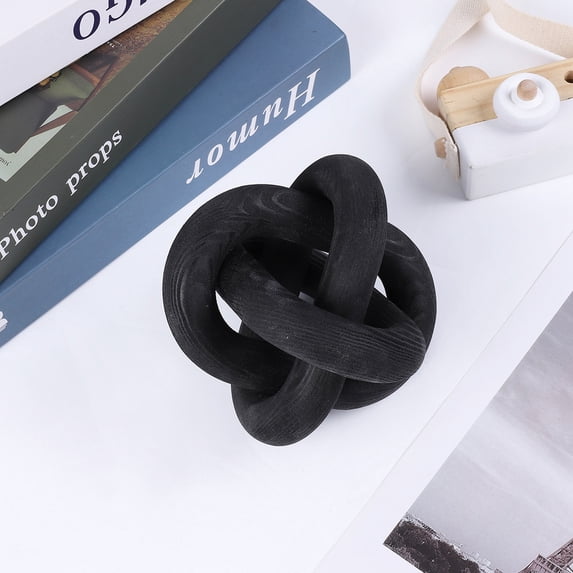 Wood Knot Decor,Wood Chain Link Decor with 3-Link,Hand Carved Decorative Boho Wood Knot for Coffee Table,Entryway Modern Farmhouse Shelf Decor(Black)