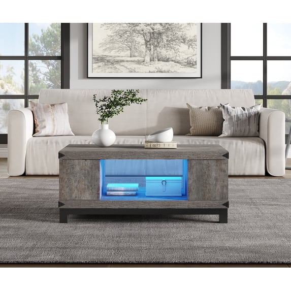 Wood LED Coffee Table for Living Room, Rustic Gray