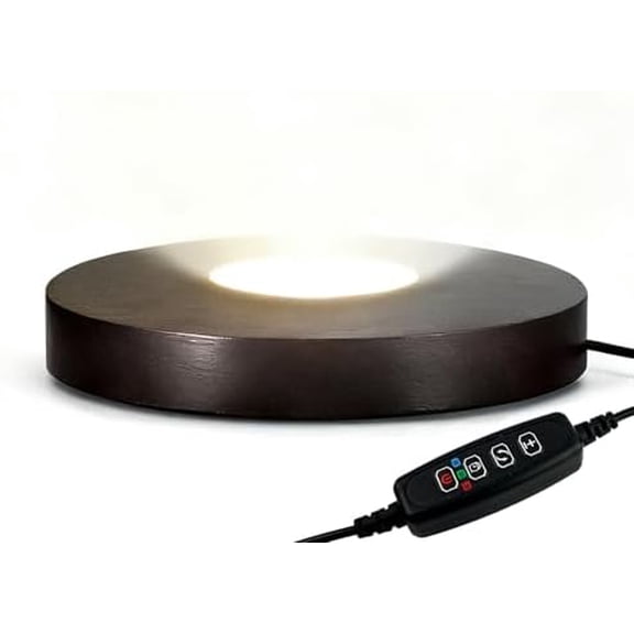 Wood LED Light Base - Crystal Display Base for Glass Art/Acrylic, 3 Light Modes with 10-Level Dimming & Auto Timer (Dark Black, 5.9 inch)