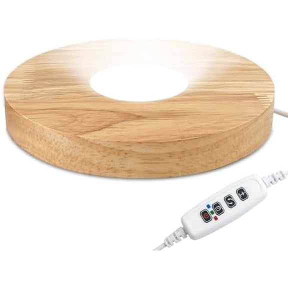 Wood LED Light Base - Crystal Display Stand for Glass Art/Acrylic, 3 Light Modes with 10-Level Dimming & Auto Timer (Yellow, 5.9 inch)