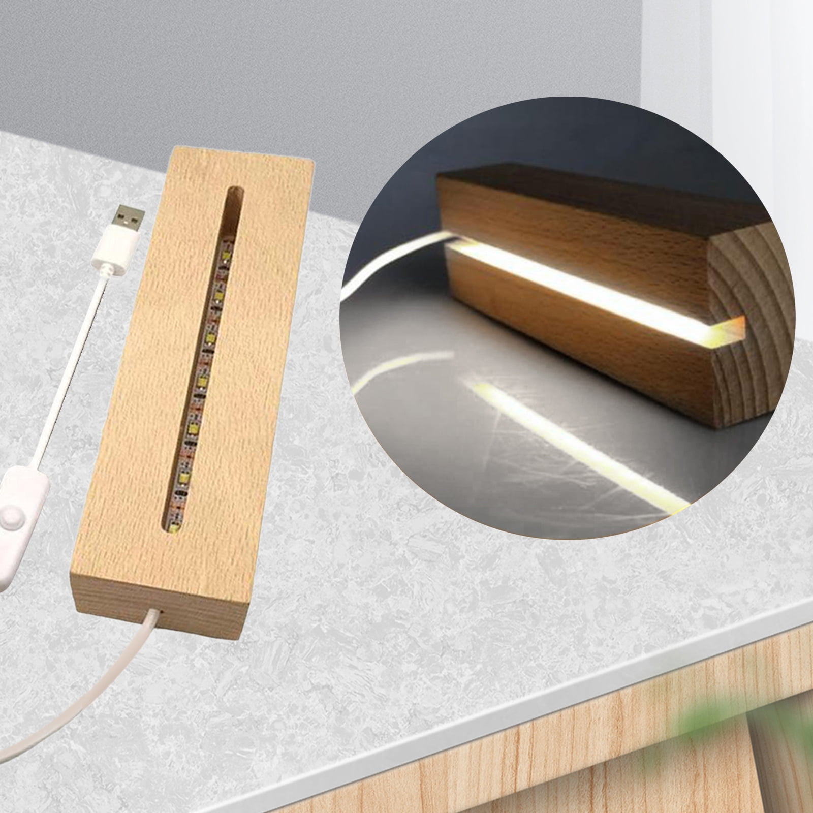 Led Rests Wood LED Rectangle Display Lighted Base Stand Holder Lamp for Crystals ...