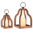 thumbnail image 1 of Nuptio Wood Lanterns Decorative Indoor: Farmhouse Hanging Candle Holder Set of 2 Brown Table Centerpiece Fireplace Mantle Shelf Rustic Home Decor Fall Ornaments, 1 of 7