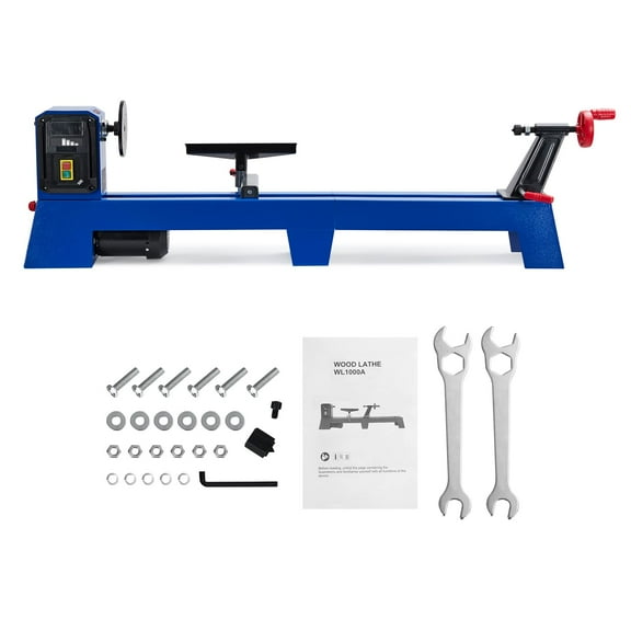 Wood Lathe, Benchtop Wood Lathe Machine, Infinitely Variable Speed 1040-2980 RPM, Wood Turning Lathe Machine with Wrench & 2 Chisels for Woodworking, Woodturning