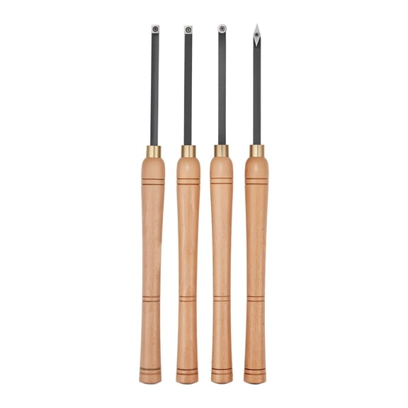 Wood Lathe Chisel Set 4PC HSS Woodturning Tools with Storage Box - Round, Square, Diamond Blades - Woodworking Tools for Beginner & Pro