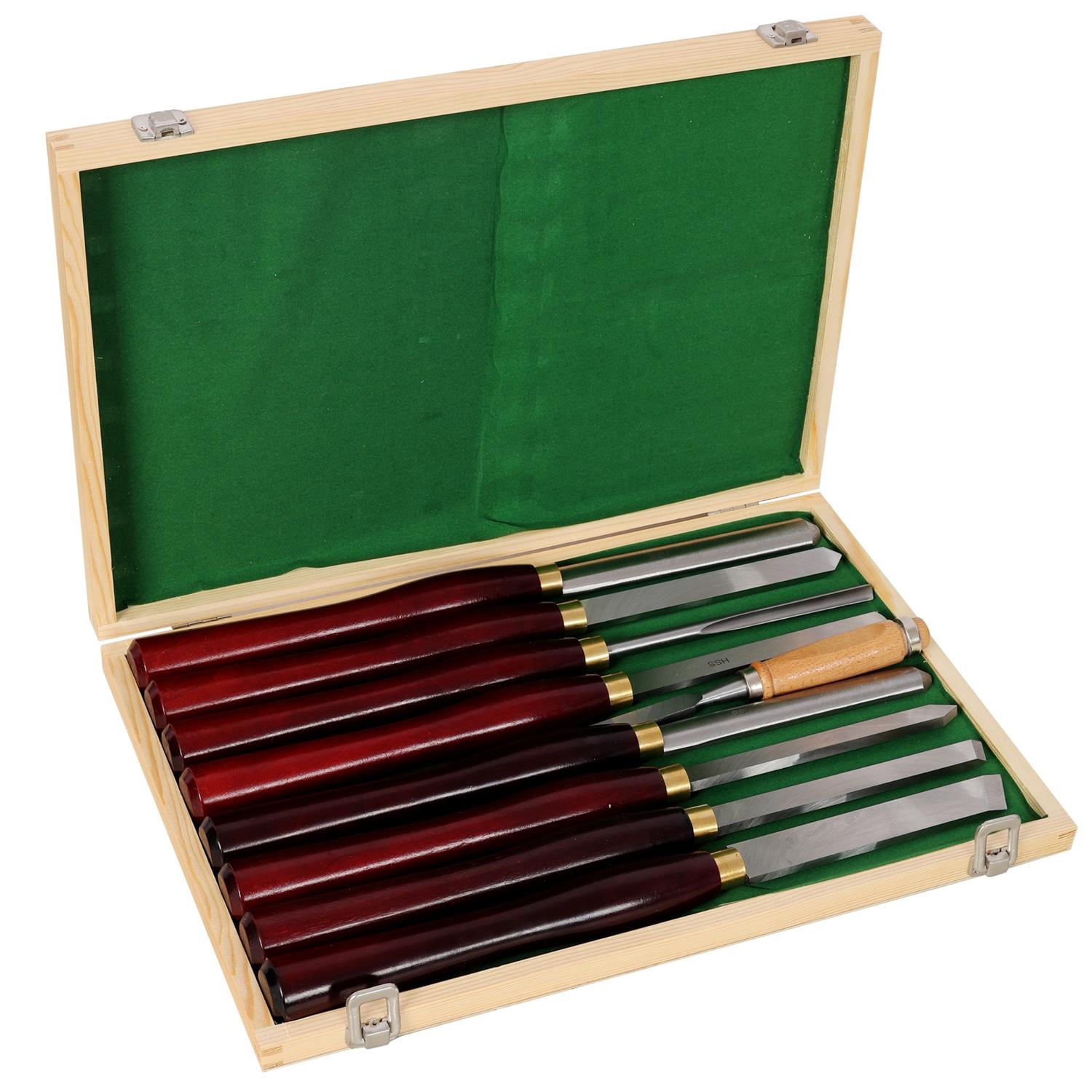 Wood Lathe Chisel Set 8-Piece with HSS Steel Blades and Beech Wood Handles, Professional Woodturning Tool Kit and Carving Gouge Set with Storage Case