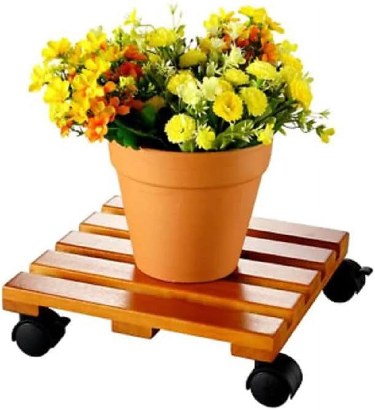 Wood Lattice Plant Caddy With Wheels And Lock 12 In. X 12 In. X 3.15 In