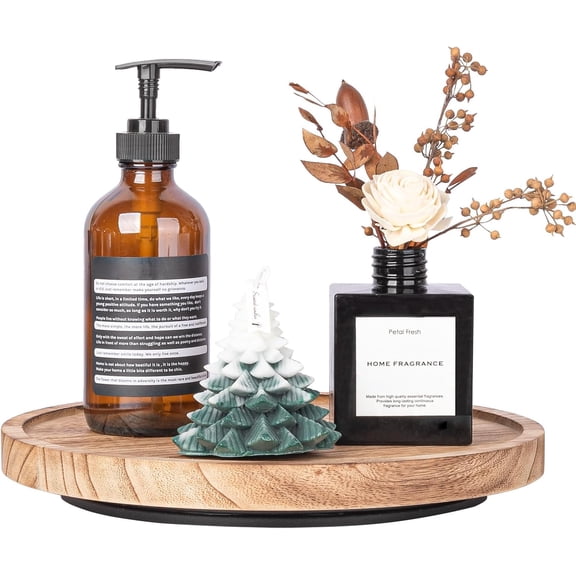 Wood Lazy Susan Organizer Kitchen Turntable for Cabinet Farmhouse Bathroom Decor Round Decorative Tray Vanity, Counter, Sink, Coffee Table, 10 Inch, Brown