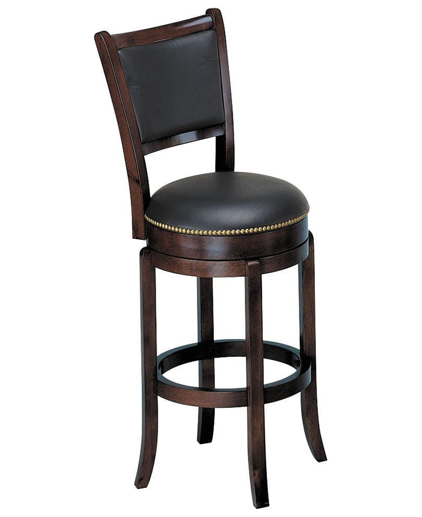 Wood & Leather Bar Height Chair With Swivel Mechanism, Espresso Brown ...