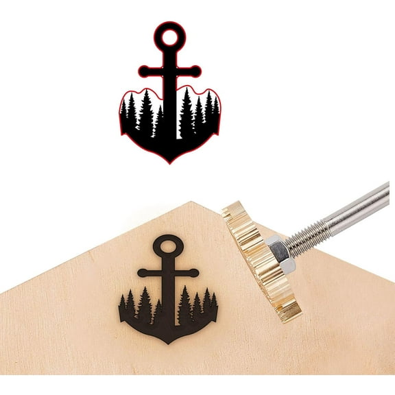 Wood Leather Cake Branding Iron 1.6" Irregular Branding Iron Stamp BBQ Heat Stamp with Brass Head and Wood Handle for Woodworking Baking and Handcrafted Design - Anchor for DIY