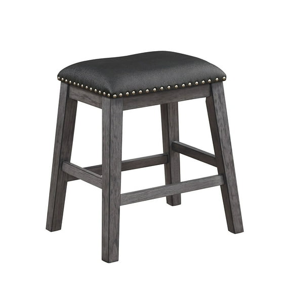 Wood&Leather CoUnter Height Stool with Nailhead Trim with set of 2 in Black&Gray