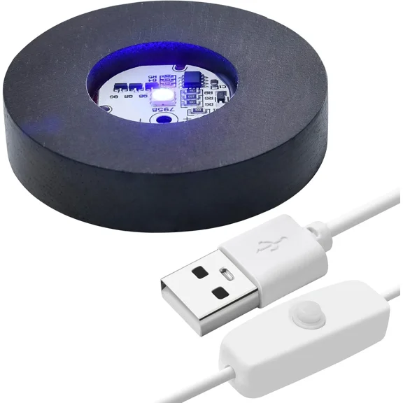 Wood Led Light Base For Acrylic, Resin, Crystal, Glass Art, 7 Color Brown