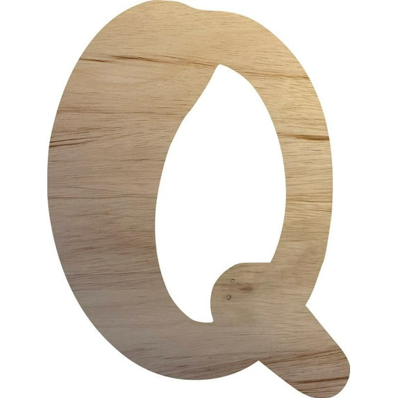 Wood Letter Q Craft Shape, Unfinished 5'' Tall Small Kids Wooden Letter, Brownie Font