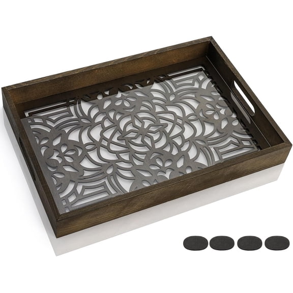 Wood Letter Tray, 15x10 in Large Paper Holder, Desktop Letter Document Organizer with Handle, Decorative File Stationery Tray for Office Supplies, Entryway, Notebooks, Mails