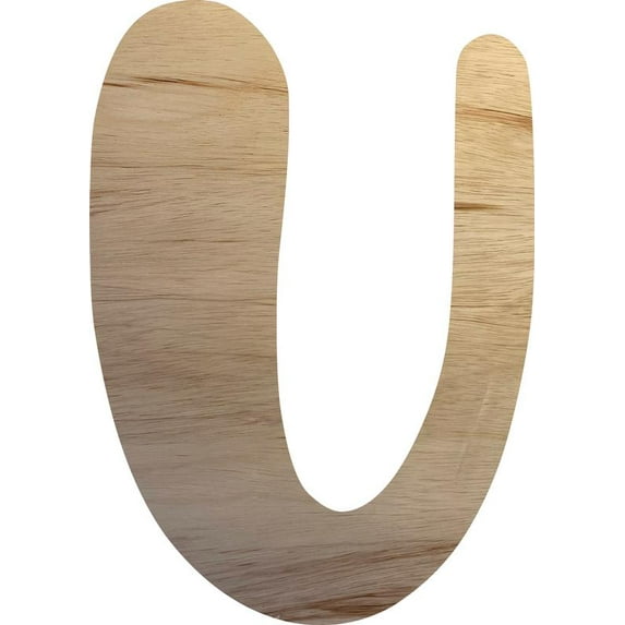 Wood Letter U Craft Shape, Unfinished 10'' Tall Small Kids Wooden Letter, Brownie Font