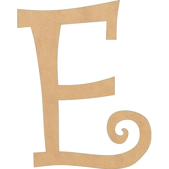 Wood Letters MDF Cheap, Unfinished 7'' Tall Curlz E, Wooden Craft Letter