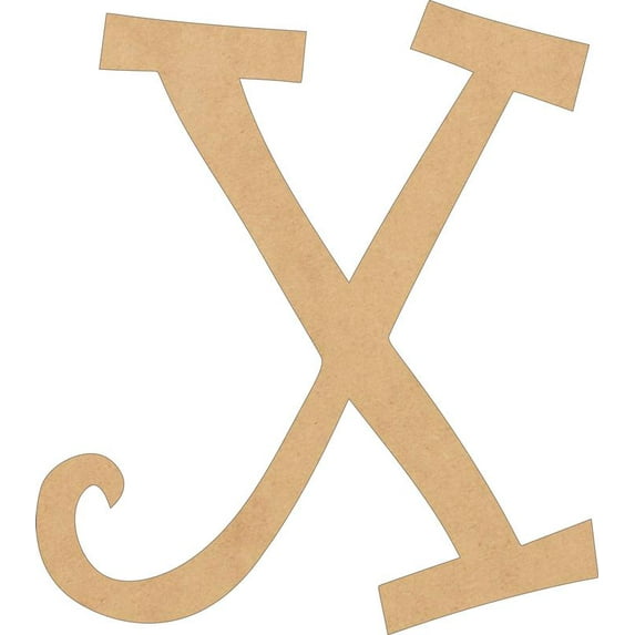 Wood Letters MDF Cheap, Unfinished 7'' Tall Curlz X, Wooden Craft Letter