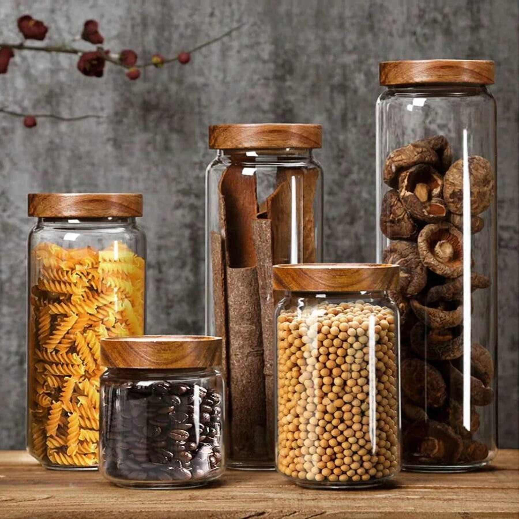 Wood Lid Orgnizer Glass Airtight Canister Kitchen Storage Bottles Jar Sealed Food Container Tea Coffee Beans Cereal Dispenser