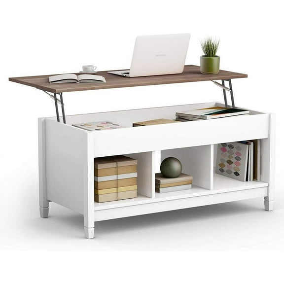 Wood Lift Top Coffee Table, Modern Tea Storage with Hidden Compartment and Open Storage Shelf for Living Room Office Reception Room, Lift Center Table (White)