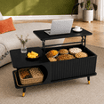 thumbnail image 1 of Wood Lift Top Coffee Table, Multifunctional Rising Tabletop Center Table with Hidden Compartment & Large Open Storage Shelf, Stable Living Room Office Dining Accent Table, 1 of 7