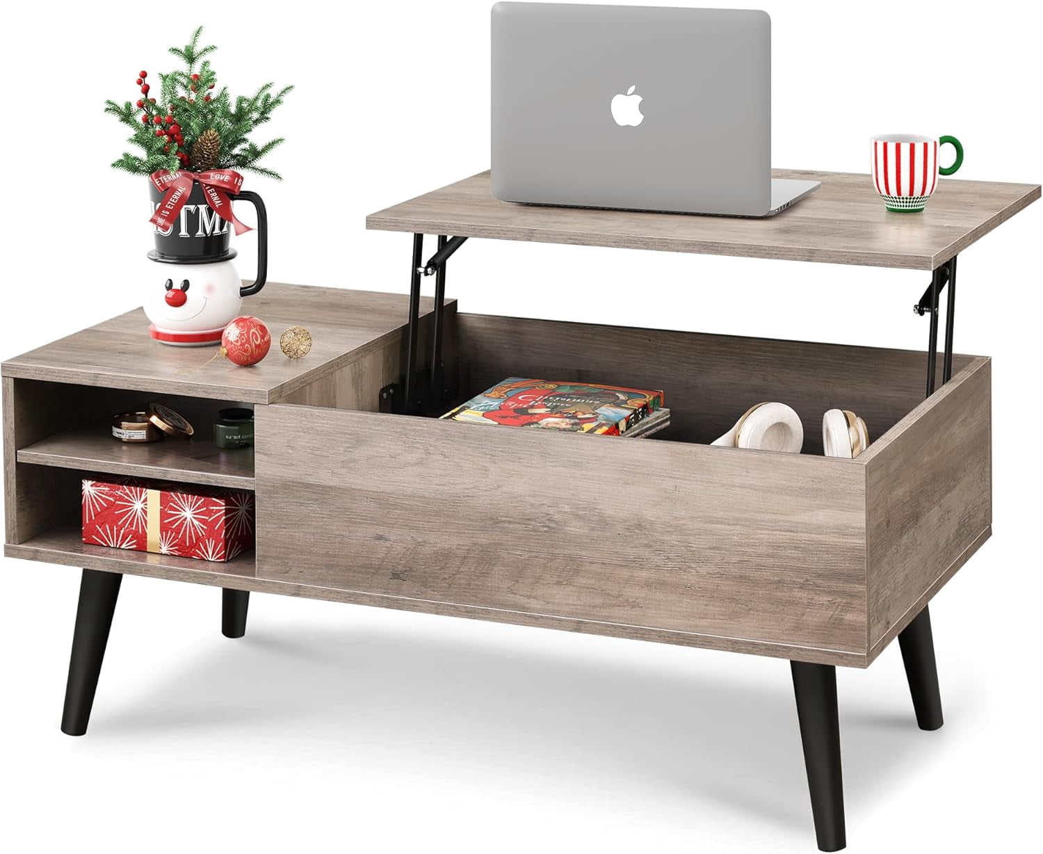Wood Lift Top Coffee Table with Hidden Compartment and Adjustable ...