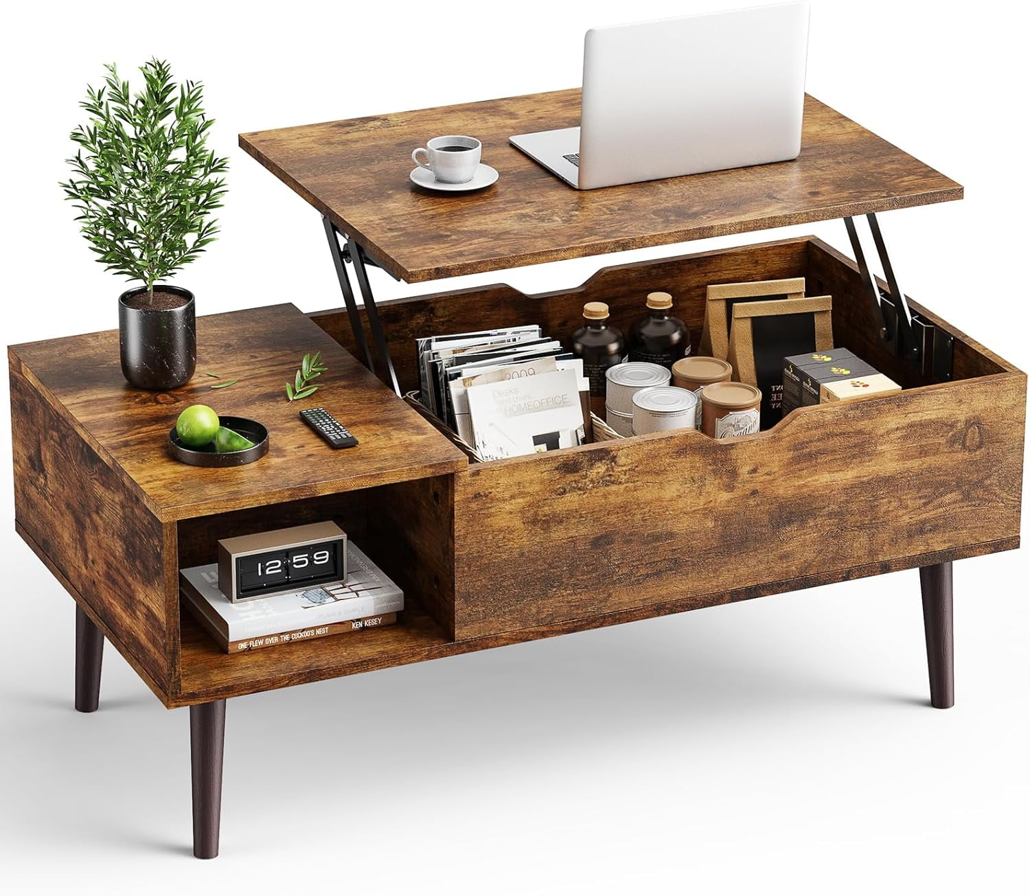 Wood Lift Top Coffee Table with Hidden Compartment and Large Storage ...