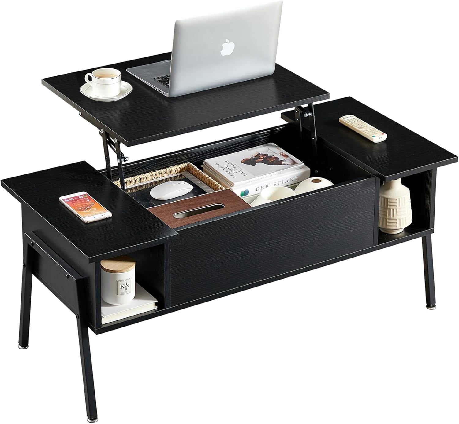 Wood Lift Top Coffee Table with Hidden Compartment and Storage Shelf ...