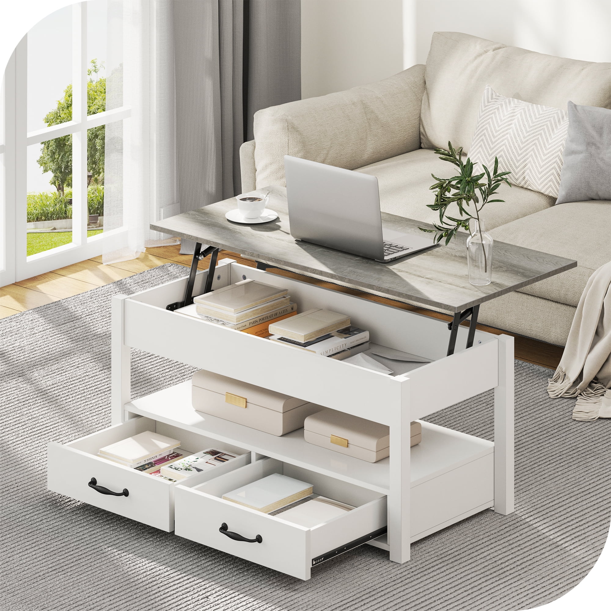 White wood lift on sale top coffee table