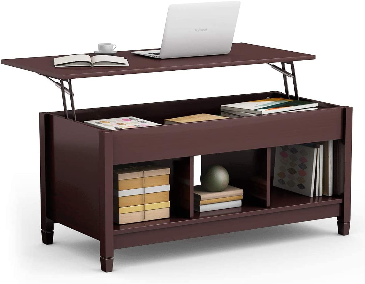 Espresso Square Wood and Metal Lift-Top Coffee Table with Storage