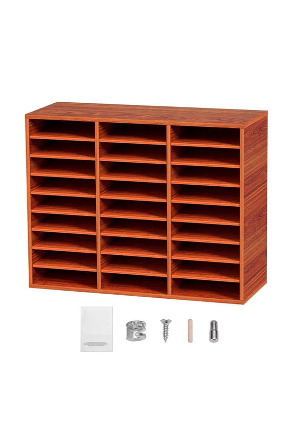Wood Literature Organizer 27 Compartments - Adjustable Shelves MDF Mail Center for Office Home School - File, Document, Paper, Magazine Storage - Brown