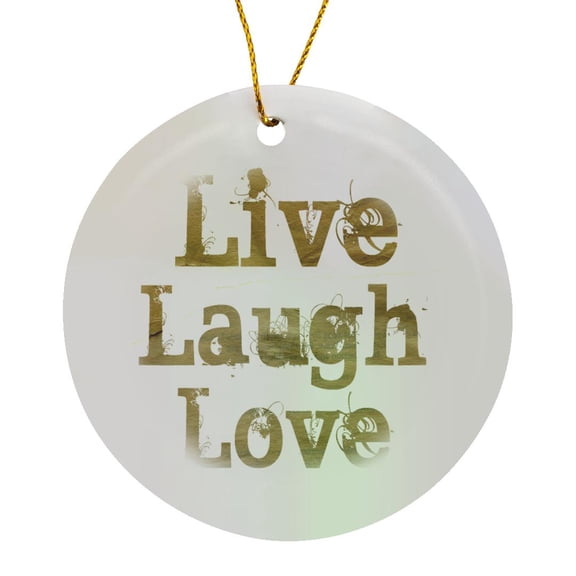 3drose, Wood Live Laugh Love Inspiration, Circle Porcelain Ornament