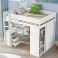 thumbnail image 1 of Wood Loft Bed, Full Size Loft Bed with Wardrobes, 2-Drawer Desk with Open Storage Cabinet, Low Loft Bed with Safety Guardrails, Wood Slats Support, Space-Saving Design, No Box Spring Needed, White, 1 of 7