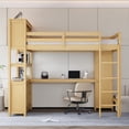 thumbnail image 1 of Wood Loft Bed with Cabinet and Bookshelf, Queen Size Loft with Wardrobe and Desk ; Natural, 1 of 21