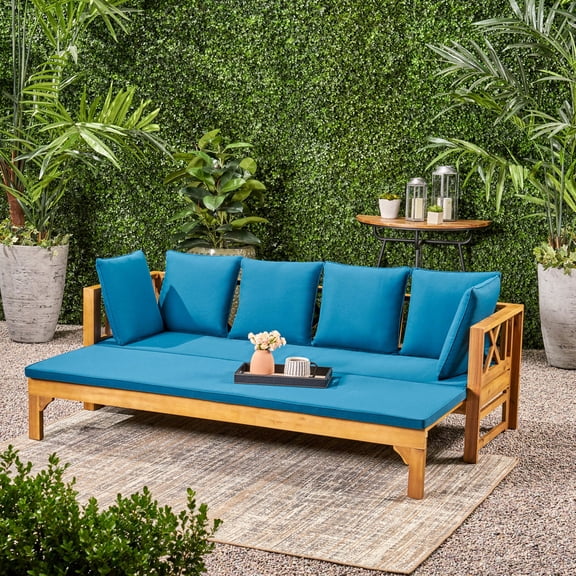 Wood Long Beach Daybed, Rustic Vibe, Water- Seat Materials Framework, Bedding