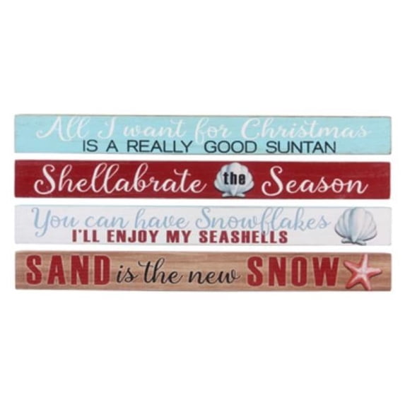 Wood Long Nautical Christmas Tabletop Block Signs, Assorted Color - 4 Piece